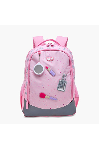 Yolo Applique Detail Backpack with Adjustable Straps and Zip Closure - 30x40x...