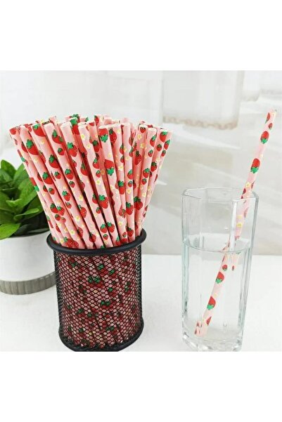 3B Trend Kağıt Pipet Çilek Desenli 25'li