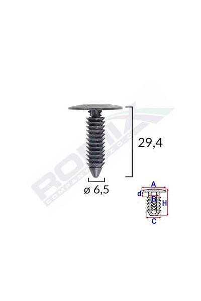 ROMİX Clips Tapiterie Pentru Gm 6.5X29.4Mm - Negru Set 10 Buc