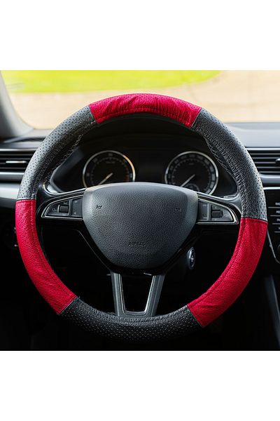 Umbrella RED PERFORATED GENUINE LEATHER STEERING WHEEL COVER 37-39 CM MEGA DRIVE