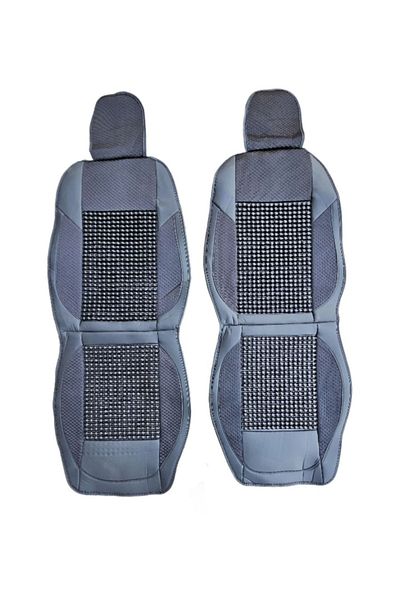 CED AUTO TRADE Set of 2 car seat covers, for front, wooden balls, textile and leather, black