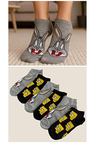 Forever 6'lı Kadın Karışık Çizgi Film Karakterli Patik Çorap Paketi