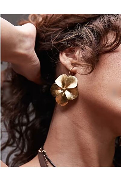 mos&more Marka Küpe, Gold Çiçek Şık Kadın Küpe