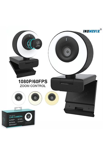 INOMEVIX Cameră Web ® 1080p Full Hd, 60fps, Focalizare Automata, Lumina, Capac Magnetic, Plug & Play
