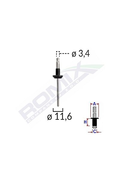 ROMİX Popnit Volvo Universal 3.4X11.6Mm - Metalic Set 10 Buc