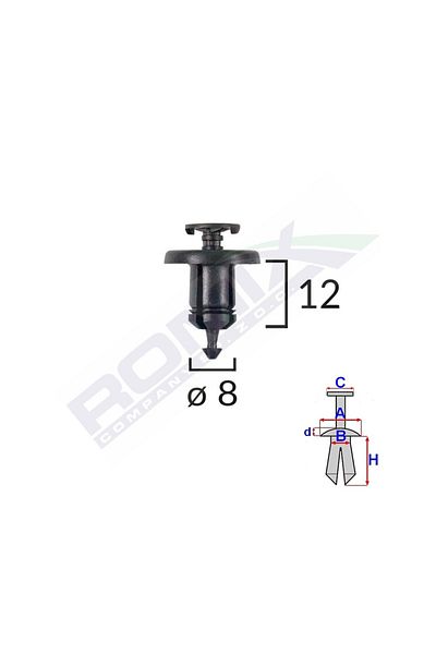ROMİX Fixing Clips For Dacia Renault 8X12Mm - Black Set of 10 Pieces