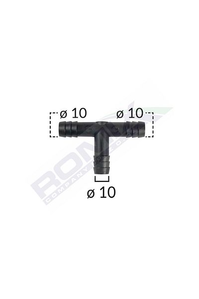 ROMİX Conector Teu Furtun Conducte Universal 10Mm - Negru Set 5 Buc