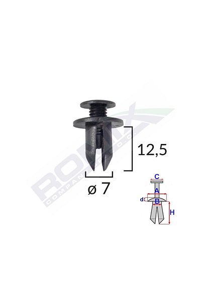 ROMİX Clips Fixare Pentru Honda Subaru Toyota 7X12.5Mm - Negru Set 10 Buc