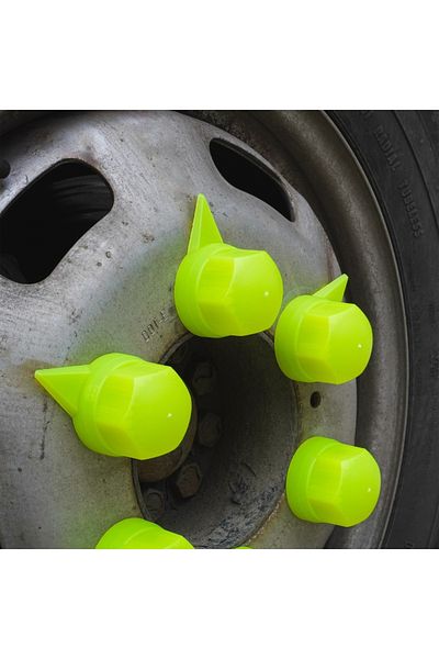 Mega Drive SET OF 10 PLASTIC COVERS FOR WHEEL HUB WITH INDICATOR 33 MM NEON YELLOW 54.5 MM