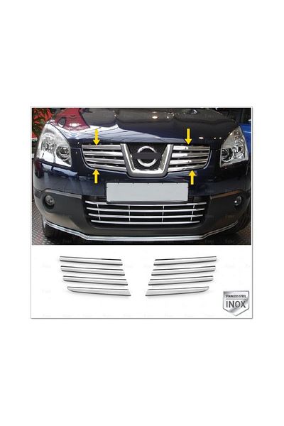 CED AUTO TRADE Set 8 ornamente inox grila compatibil cu Nissan Qashqai, Qashqai +2 2007-2010