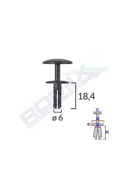 ROMİX Clips Fixare Universal 6X18.4Mm - Negru Set 25 Buc
