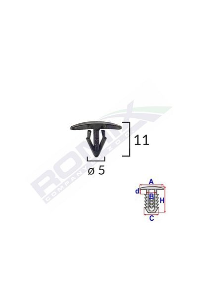 ROMİX Gasket Type Clips For Citroen/Peugeot/Renault 5X11Mm - Black Set of 25 Pieces