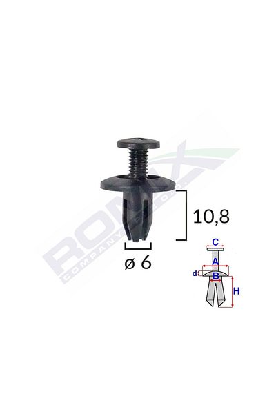 ROMİX Fastener Clips For Honda/Kia/Toyota 6X10.8Mm - Black Set of 10 Pieces