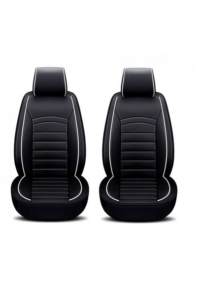 CED AUTO TRADE Set 2 huse scaune auto pentru fata, piele ecologica, negru cu dunga alba