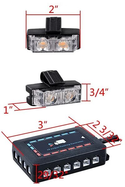 CED AUTO TRADE Set of 16 warning strobe lights, 12V, yellow