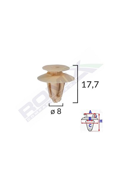 ROMİX Upholstery Clips For Audi/Ford/Seat/Vw 8X17.7Mm - Beige Set of 25 Pieces