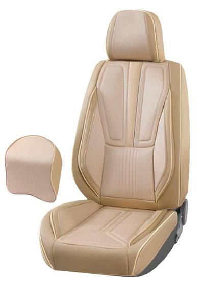 CED AUTO TRADE Universal car seat cover set, cream-colored eco-leather with cream-colored fabric, front-back