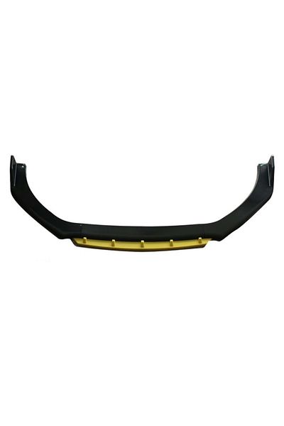 CED AUTO TRADE Megane Design front bumper extension, glossy black with yellow lip, 4 pieces, length 180 cm