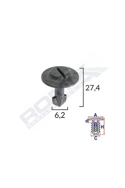 ROMİX Clips Fixare Elemente Roata Pentru Audi/Seat/Vw 6.2X27.4Mm - Negru Set 10 Buc