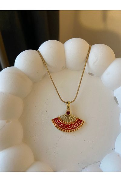 Anetta Jewelry Red Fan Model Steel Women Stainless Necklace