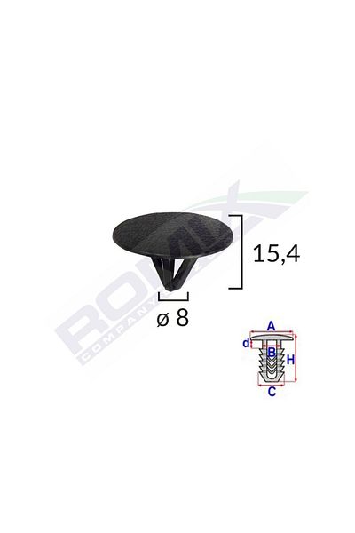 ROMİX Engine Guard Fixing Clips For Hyundai, Kia 8X15.4Mm Black Set of 10 Pieces