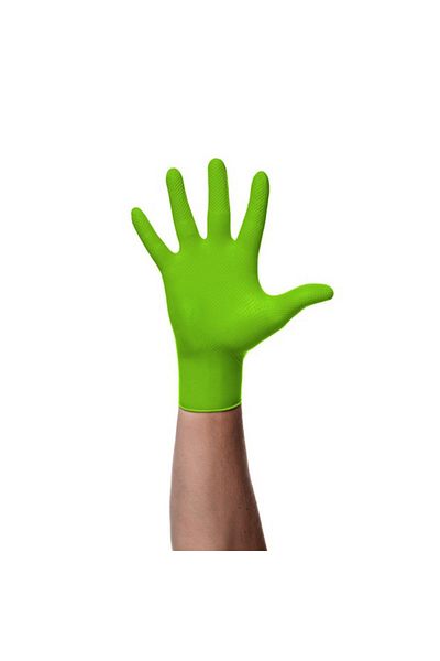 JBM NITRILE GLOVES DIAMOND TEXTURE GREEN COLOR 7.0MIL. SIZE M. SET OF 100 PCS.