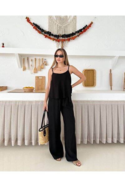 Bella Breeze طقم علوي وسفلي صيفي بحزام من الكتان للسيدات