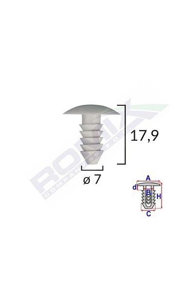ROMİX Clips Tapiterie Pentru Fiat 7X17.9Mm - Gri Set 10 Buc