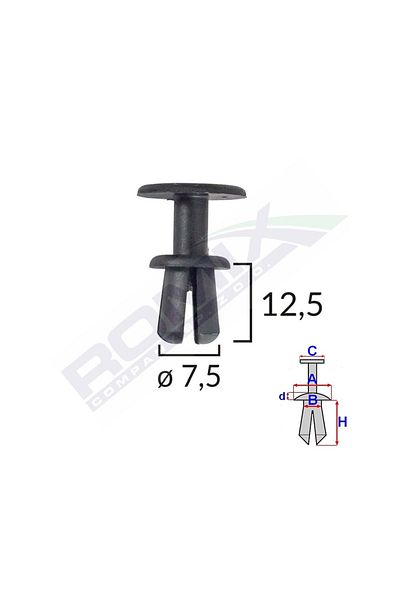 ROMİX Clips Fixare Pentru Bmw/Skoda 7.5X12.5Mm - Negru Set 10 Buc