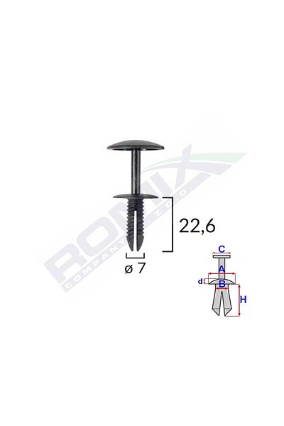 ROMİX Fixing Clips For Ford 7X22.6 - Black Set of 10 Pieces
