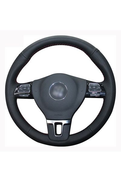 CED AUTO TRADE Husa volan piele ecologica neagra cu ac si ata neagra compatibil cu volan VW