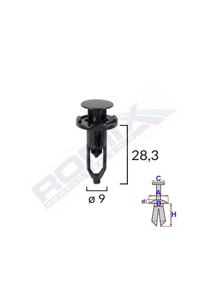 ROMİX Clips Fixare Pentru Toyota/Lexus 9X28.3Mm - Negru Set 10 Buc