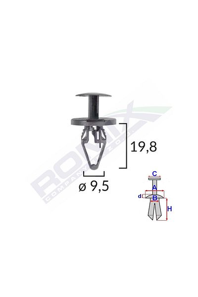 ROMİX Wheel Element Fixing Clips For Opel 9.5X19.8Mm Black Set of 5 Pieces