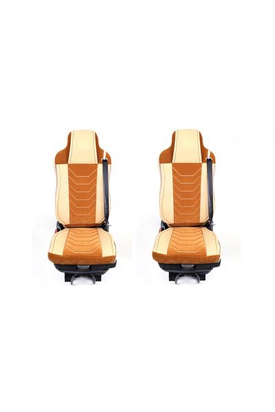 CED AUTO TRADE Set huse scaune camion compatibile MAN TGX EURO 6 2007-> piele ecologica cu catifea, crem cu maro