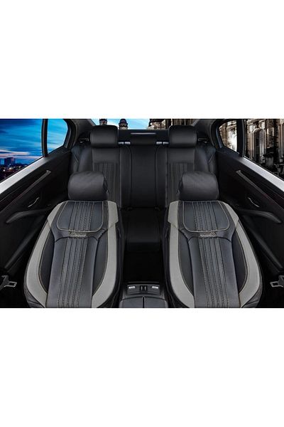 CED AUTO TRADE Set huse scaune auto piele ecologica negru cu gri, universale, fata-spate