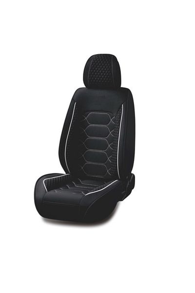CED AUTO TRADE Set huse scaune auto universale, material textil negru cu dunga alba, fata-spate