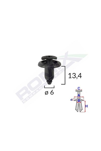 ROMİX Clips Fixare Pentru Lexus/Suzuki/Toyota/Honda/Yamaha 6X13.4Mm - Negru Set 10 Buc