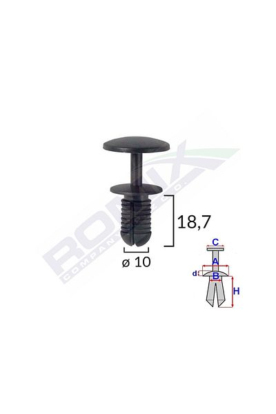 ROMİX Clips Fixare Pentru Ford - 10X18.7Mm - Negru Set 10 Buc