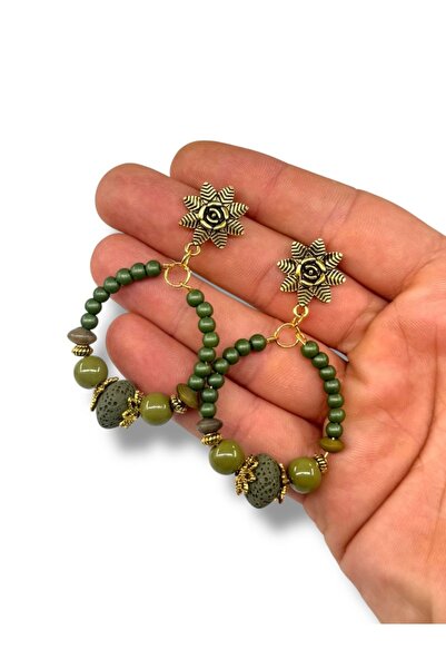 azra takı tasarım أقراط نسائية مصنوعة يدويًا باللون الأخضر، متدلية، أصلية، بو...