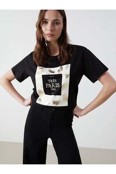 LC Waikiki Γυναικείο μπλουζάκι με στάμπα Paris Crew Neck (S5)