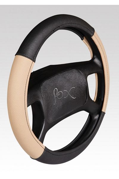 CED AUTO TRADE Steering wheel cover in perforated imitation leather, black with cream, diameter 38 cm