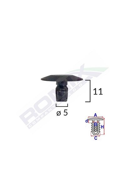 ROMİX Clips Tip Garnitura Pentru Peugeot 5X11Mm - Negru Set 10 Buc