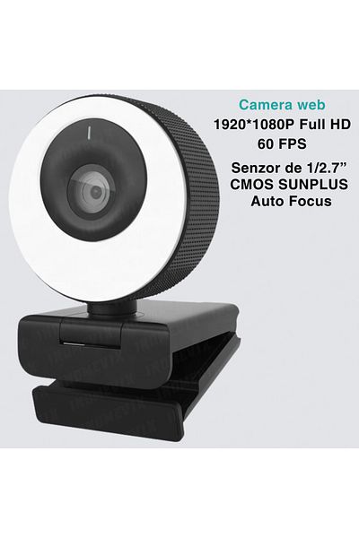 INOMEVIX Cameră Web ® 1080p Full Hd, 60fps, Focalizare Automata, Lumina, Capac Magnetic, Plug & Play