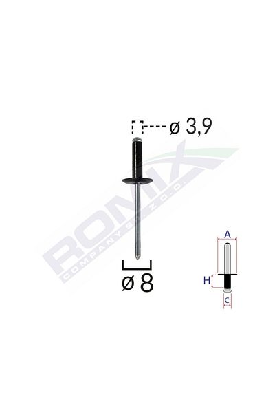 ROMİX Popnit Universal Black 3.9Mm Set 10 Pieces
