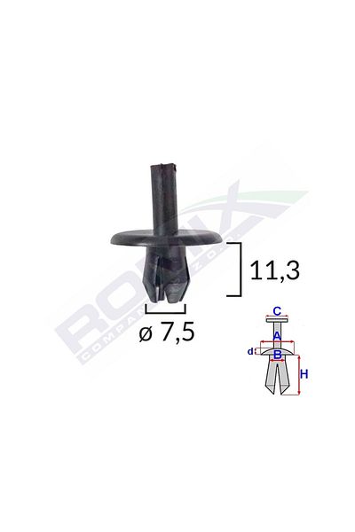 ROMİX Fastening Clips For Alfa Romeo/Fiat 7.5X11.3Mm - Black Set of 10 Pieces