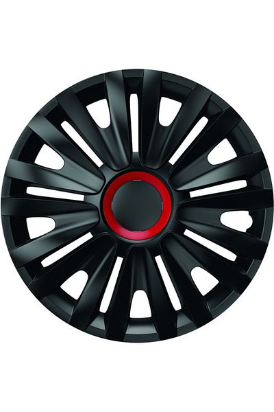 Mega Drive SET OF 15` BLACK WHEEL COVERS WITH ROYAL RED RING