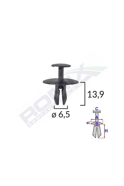 ROMİX Fastening Clips For Citroen/Peugeot 6.5X13.9Mm - Black Set of 10 Pieces