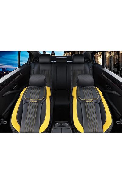 CED AUTO TRADE Set of car seat covers, black and yellow eco-leather, universal, front-rear