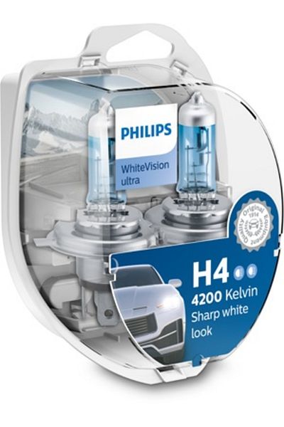 Philips SET 2 BECURI FAR H4/W5W P43T-38 60/55W 12V WHITE VISION ULTRA PHILIPS