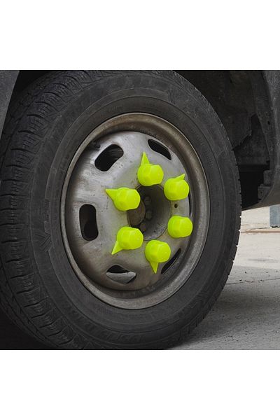 Mega Drive SET OF 10 PLASTIC CAPS FOR WHEEL HUB WITH INDICATOR 32 MM NEON YELLOW 41 MM
